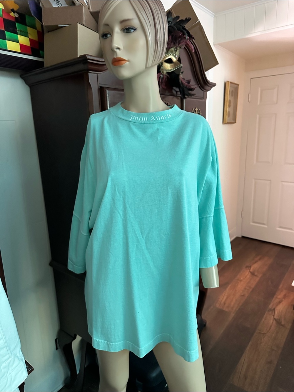 Palm Angels Mint Tee with Subtle Neck Logo